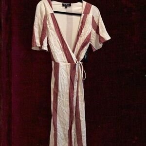 Lulu's Burgundy and White Striped Midi Dress